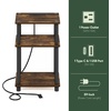 Furinno Just 3-Tier Side Table with Charging Station, Easy Assembly Rustic Brown End Table, Night Stand, Bedside Table with USB and Type-C Charging Port, for Living Room, Bedroom, Amber Oak(Amber Oak/Black)