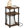 Furinno Just 3-Tier Side Table with Charging Station, Easy Assembly Rustic Brown End Table, Night Stand, Bedside Table with USB and Type-C Charging Port, for Living Room, Bedroom, Amber Oak(Amber Oak/Black)