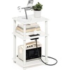 Furinno Just 3-Tier Side Table with Charging Station, Easy Assembly Rustic Brown End Table, Night Stand, Bedside Table with USB and Type-C Charging Port, for Living Room, Bedroom, Amber Oak(Plain White/White)