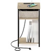Furinno Moretti 3-Tier Black End Table with Charging Station, Metal Frame Side Table with USB and Type-C Charging Port, Night Stand, Bedside Table for Living Room, Bedroom, Dark Americano(Natural Oak)