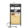 Furinno Moretti 3-Tier Black End Table with Charging Station, Metal Frame Side Table with USB and Type-C Charging Port, Night Stand, Bedside Table for Living Room, Bedroom, Dark Americano(Dark Americano)