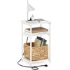 Furinno Moretti 3-Tier Black End Table with Charging Station, Metal Frame Side Table with USB and Type-C Charging Port, Night Stand, Bedside Table for Living Room, Bedroom, Dark Americano(Plain White/White)