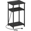 Furinno Moretti 3-Tier Black End Table with Charging Station, Metal Frame Side Table with USB and Type-C Charging Port, Night Stand, Bedside Table for Living Room, Bedroom, Dark Americano(Dark Americano)