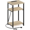 Furinno Moretti 3-Tier Black End Table with Charging Station, Metal Frame Side Table with USB and Type-C Charging Port, Night Stand, Bedside Table for Living Room, Bedroom, Dark Americano(Natural Oak)
