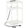 Furinno Moretti 3-Tier Black End Table with Charging Station, Metal Frame Side Table with USB and Type-C Charging Port, Night Stand, Bedside Table for Living Room, Bedroom, Dark Americano(Plain White/White)
