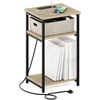 Furinno Moretti 3-Tier Black End Table with Charging Station, Metal Frame Side Table with USB and Type-C Charging Port, Night Stand, Bedside Table for Living Room, Bedroom, Dark Americano(Natural Oak)