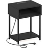 Furinno Moretti 3-Tier Oak End Table with Charging Station, Metal Frame Side Table with USB and Type-C Charging Port, Night Stand, Bedside Table for Living Room, Bedroom, Natural Oak(Dark Americano)
