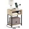 Furinno Moretti 3-Tier Oak End Table with Charging Station, Metal Frame Side Table with USB and Type-C Charging Port, Night Stand, Bedside Table for Living Room, Bedroom, Natural Oak(Natural Oak)