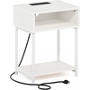 Furinno Moretti 3-Tier Oak End Table with Charging Station, Metal Frame Side Table with USB and Type-C Charging Port, Night Stand, Bedside Table for Living Room, Bedroom, Natural Oak(Plain White/White)