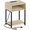 Furinno Moretti 3-Tier Oak End Table with Charging Station, Metal Frame Side Table with USB and Type-C Charging Port, Night Stand, Bedside Table for Living Room, Bedroom, Natural Oak(Natural Oak)