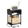 Furinno Moretti 3-Tier Oak End Table with Charging Station, Metal Frame Side Table with USB and Type-C Charging Port, Night Stand, Bedside Table for Living Room, Bedroom, Natural Oak(Dark Americano)