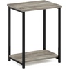 Furinno Simplistic Side Table, 2-Tier Rustic Brown End Table with Metal Frame, Open Shelf Night Stand, Bedside Table, Easy Assembly, for Living Room, Bedroom, Amber Oak(Plain White/White)