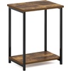 Furinno Simplistic Side Table, 2-Tier Rustic Brown End Table with Metal Frame, Open Shelf Night Stand, Bedside Table, Easy Assembly, for Living Room, Bedroom, Amber Oak(Amber Oak)