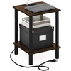 Furinno Turn-N-Tube 2-Tier Square Side Table with Charging Station, End Table, Night Stand, Bedside Table with USB and Type-C Charging Port, for Living Room, Bedroom, Plain White(Amber Oak/Black)
