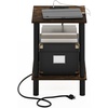Furinno Turn-N-Tube 2-Tier Square Side Table with Charging Station, End Table, Night Stand, Bedside Table with USB and Type-C Charging Port, for Living Room, Bedroom, Plain White(Amber Oak/Black)