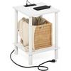 Furinno Turn-N-Tube 2-Tier Square Side Table with Charging Station, End Table, Night Stand, Bedside Table with USB and Type-C Charging Port, for Living Room, Bedroom, Plain White(Plain White/White)