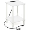 Furinno Turn-N-Tube 2-Tier Square Side Table with Charging Station, End Table, Night Stand, Bedside Table with USB and Type-C Charging Port, for Living Room, Bedroom, Plain White(Plain White/White)