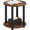 Furinno Turn-N-Tube Toolless Assembly Side Table, 2-Tier Rustic Brown Round End Table with Open Shelf, Night Stand, Bedside Table, for Living Room, Bedroom, Amber Oak(Amber Oak)