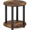 Furinno Turn-N-Tube Toolless Assembly Side Table, 2-Tier Rustic Brown Round End Table with Open Shelf, Night Stand, Bedside Table, for Living Room, Bedroom, Amber Oak(Amber Oak)