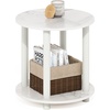 Furinno Turn-N-Tube Toolless Assembly Side Table, 2-Tier Rustic Brown Round End Table with Open Shelf, Night Stand, Bedside Table, for Living Room, Bedroom, Amber Oak(Light Marble)
