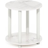 Furinno Turn-N-Tube Toolless Assembly Side Table, 2-Tier Rustic Brown Round End Table with Open Shelf, Night Stand, Bedside Table, for Living Room, Bedroom, Amber Oak(Light Marble)