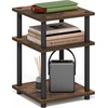 Furinno Turn-N-Tube Toolless Assembly Side Table, Rustic Brown 3-Tier End Table, Night Stand, Bedside Table for Living Room, Bedroom, Home Office, Amber Oak/Black(Amber Oak/Black)