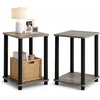 Furinno Turn-N-Tube Toolless Assembly Side Table Set of 2, Stackable 2-Tier Grey End Table with Open Shelf, Night Stand, Bedside Table, for Living Room, Bedroom, Grey Oak(Grey Oak/Black)