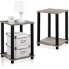Furinno Turn-N-Tube Toolless Assembly Side Table Set of 2, Stackable 2-Tier Grey End Table with Open Shelf, Night Stand, Bedside Table, for Living Room, Bedroom, Grey Oak(Grey Oak/Black)