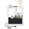 Furinno Turn-S-Tube 2-Tier Slim Narrow Side Table with Charging Station and Storage Bins, End Table, Night Stand, Bedside Table with USB and Type-C Charging Port, for Living Room, Bedroom, Amber Oak(Plain White/White/Black)