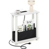 Furinno Turn-S-Tube 2-Tier Slim Narrow Side Table with Charging Station and Storage Bins, End Table, Night Stand, Bedside Table with USB and Type-C Charging Port, for Living Room, Bedroom, Amber Oak(Plain White/White/Black)