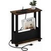 Furinno Turn-S-Tube 2-Tier Slim Narrow Side Table with Charging Station and Storage Bins, End Table, Night Stand, Bedside Table with USB and Type-C Charging Port, for Living Room, Bedroom, Amber Oak(Amber Oak/Black/Black)