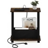 Furinno Turn-S-Tube 2-Tier Slim Narrow Side Table with Charging Station and Storage Bins, End Table, Night Stand, Bedside Table with USB and Type-C Charging Port, for Living Room, Bedroom, Amber Oak(Amber Oak/Black/Black)