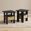 Furinno Andrey Side Table Set of 2, 2-Tier Grey End Table, Open Shelf Night Stand with Storage Bin, Nightstand, for Living Room, Bedroom, Home Office, Grey Oak(Black Espresso)