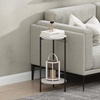 Furinno Besi 2-Tier Tall Round Side Table with Metal Legs, Metal Frame, White End Table, Night Stand, Bedside Table with Open Shelf, for Living Room, Bedroom, Plain White(Plain White/Black)