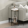 Furinno Besi 2-Tier Tall Round Side Table with Metal Legs, Metal Frame, White End Table, Night Stand, Bedside Table with Open Shelf, for Living Room, Bedroom, Plain White(Amber Oak)