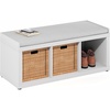 Furinno Cubicle Storage Bench, Shoe Bench with Padded Seat Cushion, 3-Cube Open Shelves Entryway Bench, for Closet, Entryway, Living Room, White(White)