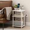 Furinno Just 3-Tier Side Table with Charging Station, Easy Assembly Rustic Brown End Table, Night Stand, Bedside Table with USB and Type-C Charging Port, for Living Room, Bedroom, Amber Oak(Plain White/White)