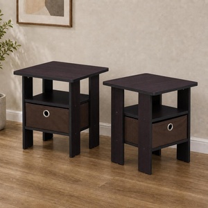 Furinno Andrey Side Table Set of 2, 2-Tier Grey End Table, Open Shelf Night Stand with Storage Bin, Nightstand, for Living Room, Bedroom, Home Office, Grey Oak(Dark Mocha)