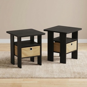 Furinno Andrey Side Table Set of 2, 2-Tier Grey End Table, Open Shelf Night Stand with Storage Bin, Nightstand, for Living Room, Bedroom, Home Office, Grey Oak(Black Espresso)