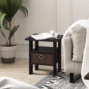 Furinno Andrey Side Table with Bin Drawer, Pink End Table with Open Shelves, Night Stand, Bedside Table, for Living Room, Bedroom, Pink(Dark Mocha)
