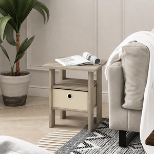 Furinno Andrey Side Table with Bin Drawer, Pink End Table with Open Shelves, Night Stand, Bedside Table, for Living Room, Bedroom, Pink(Light Oak)