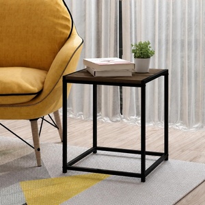 Furinno Camnus Side Table, 2-Tier Black End Table with Metal Frame, Square Night Stand with Open Shelf, Bedside Table, Easy Assembly, for Living Room, Bedroom, Dark Americano(Brown Walnut)