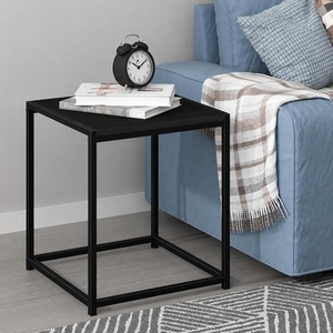 Furinno Camnus Side Table, Black End Table with Metal Frame, Square Open Frame Night Stand, Bedside Table, Easy Assembly, for Living Room, Bedroom, Dark Americano(Dark Americano)
