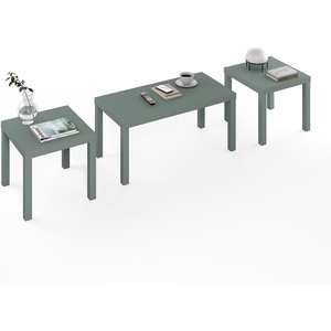 Furinno Classic Living Room Table Set of 3, Modern 1.8 Inch Thick Tabletop Rectangle Coffee Table with 2 Side Tables, End Tables, for Living Room, Home Office, Sage Green(Sage Green)