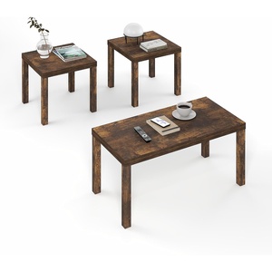Furinno Classic Living Room Table Set of 3, Modern Rectangle Coffee Table with 2 Square Side Tables, End Tables, 1.8 Inch Thick Tabletop for Living Room, Home Office, Amber Pine(Amber Pine)
