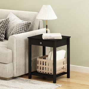 Furinno Classic Side Table, 2-Tier Modern End Table with Small Drawer and Open Shelf, Night Stand, Bedside Table, for Living Room, Bedroom, Dark Americano(Dark Americano)