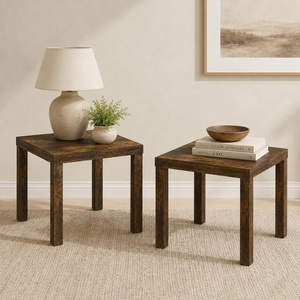 Furinno Classic Toolless Assembly Square Side Table Set of 2, Rustic Brown End Table with 1.8 Thick Tabletop, Night Stand, Bedside Table, for Living Room, Bedroom, Amber Oak(Amber Oak)