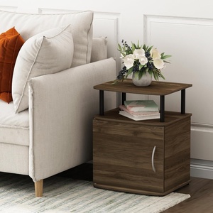 Furinno Jaya 2-Tier Side Table, Grey Closed Storage End Table, Night Stand, Bedside Table for Living Room, Bedroom, Home Office, Grey Oak/Black(Brown Walnut/Black)