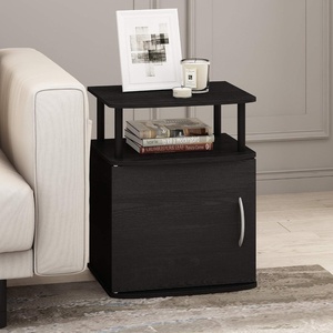 Furinno Jaya 2-Tier Side Table, Grey Closed Storage End Table, Night Stand, Bedside Table for Living Room, Bedroom, Home Office, Grey Oak/Black(Darkwood)