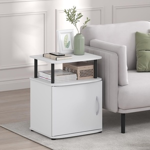 Furinno Jaya 2-Tier Side Table, Grey Closed Storage End Table, Night Stand, Bedside Table for Living Room, Bedroom, Home Office, Grey Oak/Black(Plain White/Black)